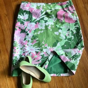 TALBOTS Pink & Green Pique Cotton Pencil Skirt -